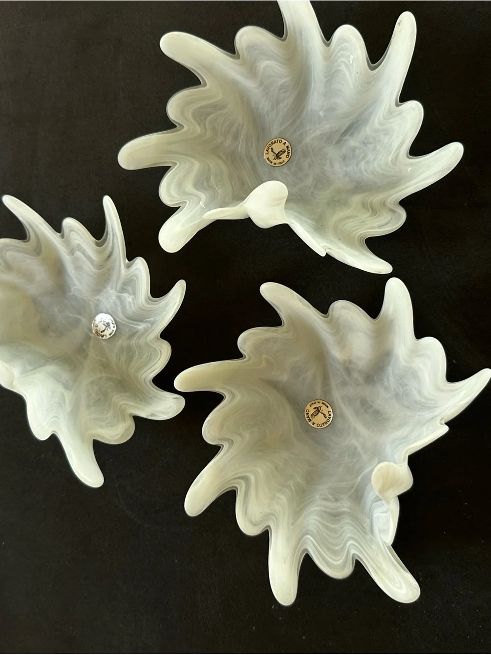 Vintage Murano Style Italian White Art Glass Bird Decor Set of 3 Handmade